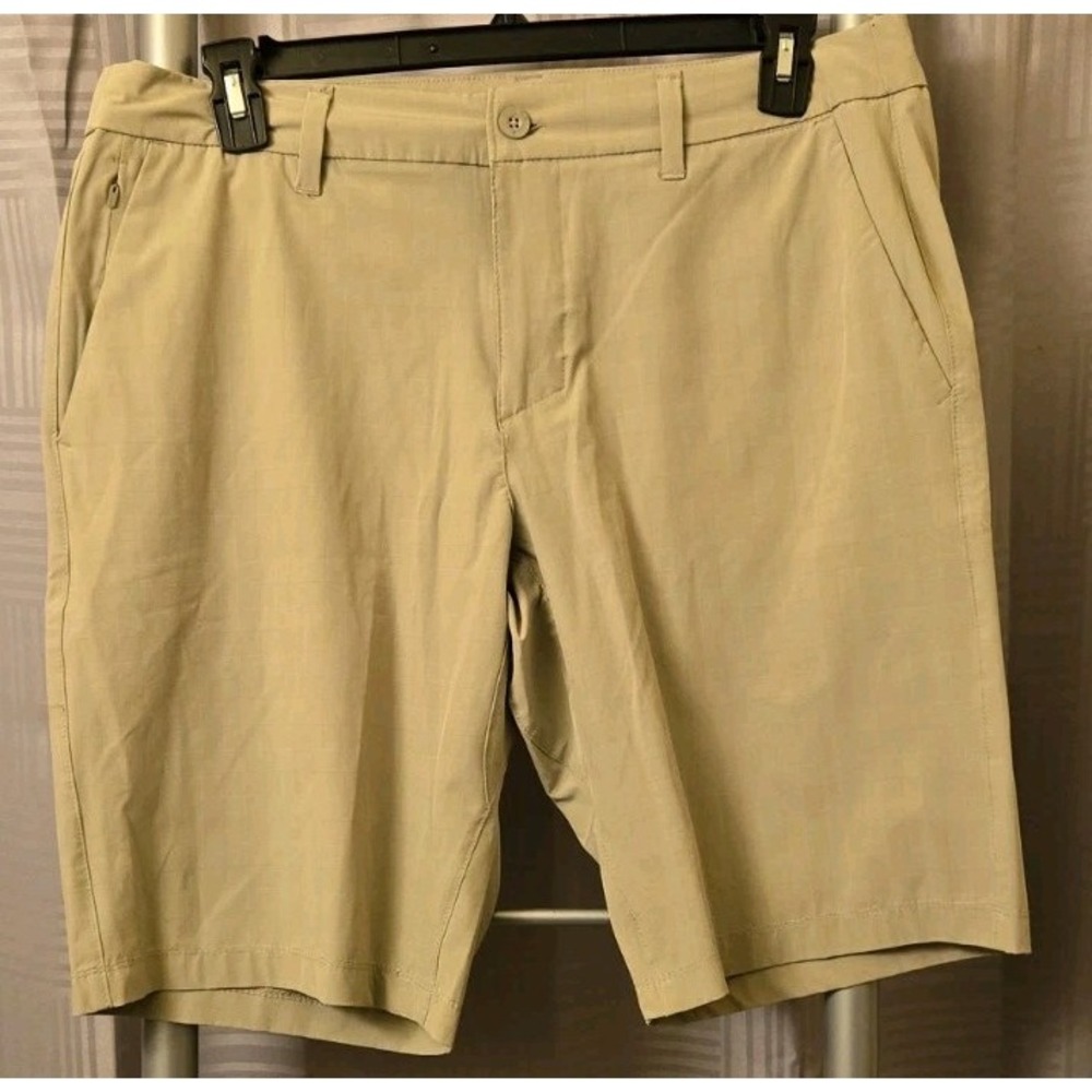 Hang Ten Hybrid Tan‎ Plaid Shorts Mens 36 Board Casual 10" Inseam Pockets